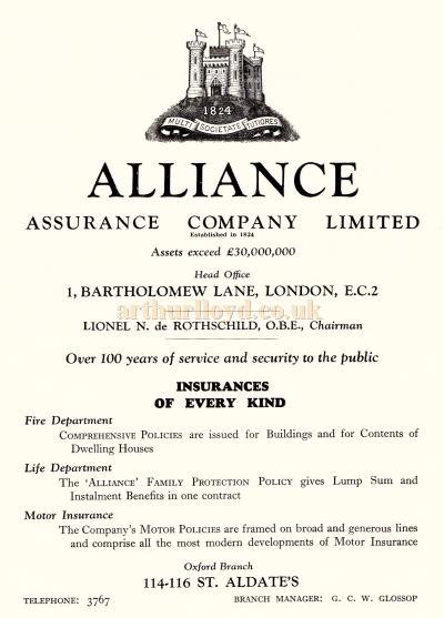 An advertisement for the 'Alliance Assurance Company Ltd' - From the New Theatre's opening souvenir brochure in February 1934. 