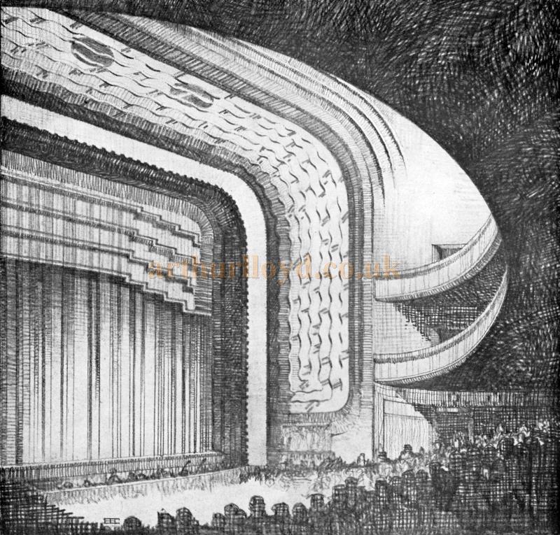 A sketch of the 'Proscenium' and auditorium of the 1934 'New Theatre, Oxford' - From the Theatre's opening souvenir brochure in February 1934.