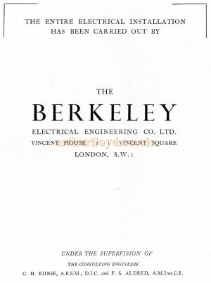 An advertisement for the 'Berkeley Electrical Engineers Company' - From the New Theatre's opening souvenir brochure in February 1934. 