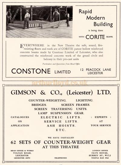 An advertisement for the 'Constone Ltd' and 'Gimson & Co' - From the New Theatre's opening souvenir brochure in February 1934.