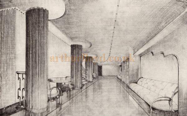 A sketch of the 'Stalls Lounge' of the New Theatre, Oxford - From the Theatre's opening souvenir brochure in February 1934.