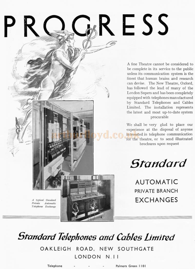 An advertisement for the 'Standard Telephones and Cables Limited' - From the New Theatre's opening souvenir brochure in February 1934.