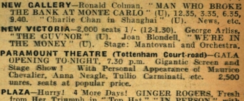 An Advertisement for the opening of the Paramount Theatre, Tottenham Court Road in 1936 - From the Daily Mirror, 10th of February 1936.