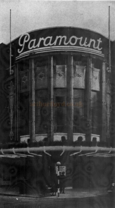 The Main Entrance to the Paramount Theatre, Tottenham Court Road, with its large cafe above, when it first opened in 1936 - From The Builder, 28th of February 1936.