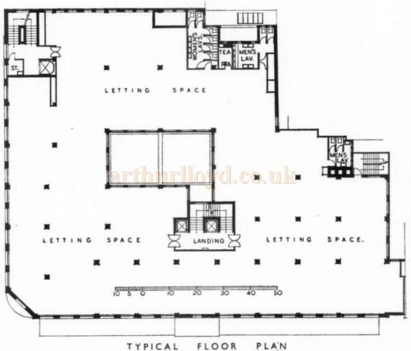 A Typical Floor Plan of Rex House Offices - From The Architects' Journal, 18th of May 1939. 