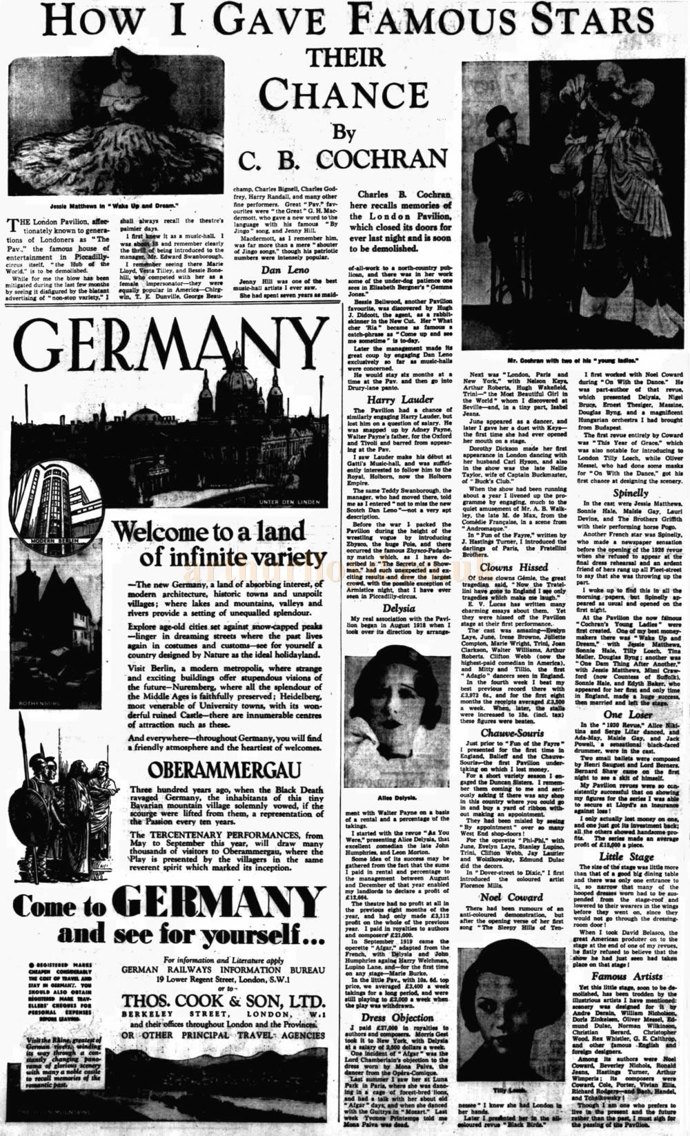 An Article by C. B. Cochran on his Revues at the London Pavilion - From the Sunday Dispatch, 8th of April 1934.