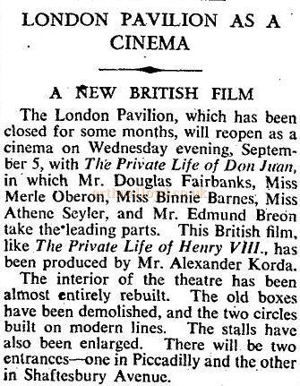A Cutting from the Times - Wednesday August 22nd 1934