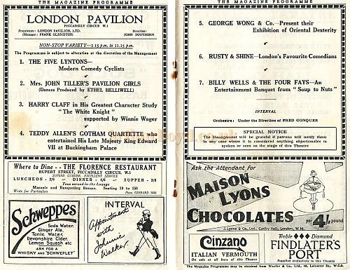 The penultimate programme for the London Pavilion in its 1885 / 1900 form - March 26th 1934.
