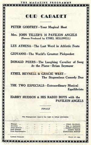 The penultimate programme for the London Pavilion in its 1885 / 1900 form - March 26th 1934.
