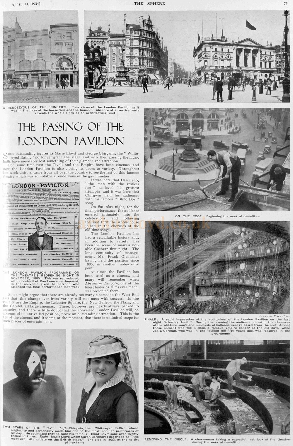 An Illustrated Article on the 'Passing' of the London Pavilion in 1934 - From The Sphere, 14th of April 1934.