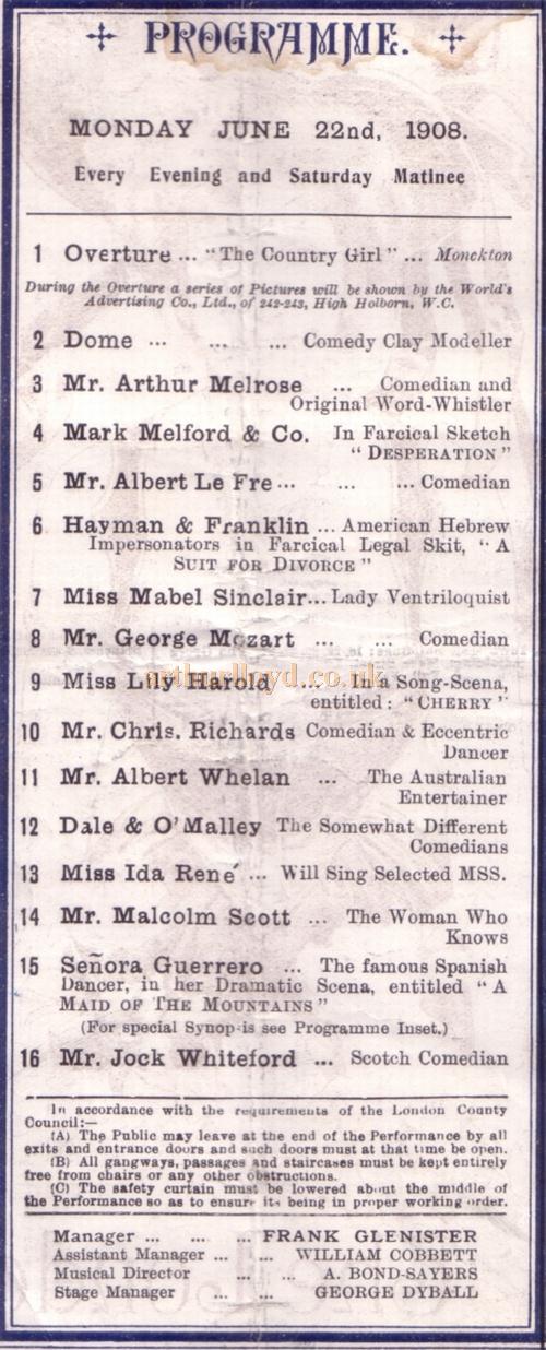 A Programme for the London Pavilion 1908