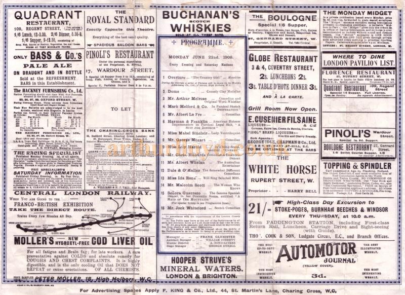 A Programme for the London Pavilion 1908