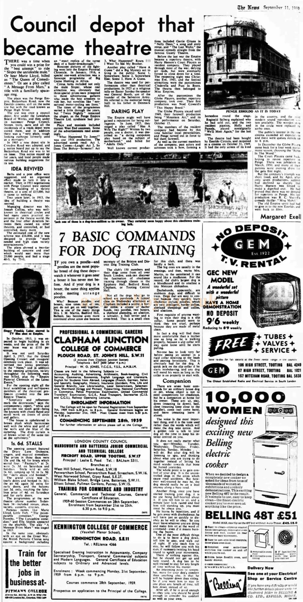 A Page from the Norwood News featuring an article about the Penge Empire and its reincarnation as the Essoldo - From the Norwood News, 11th of September 1959.