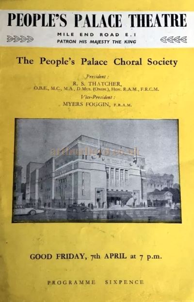 A Programme for the People's Palace Theatre, Mile End Road, on Good Friday, 7th of April 1950 - Courtesy Martin Clark.