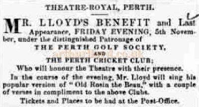 An advertisement for an Horatio Lloyd Benefit Night in November 1847 in the Theatre Royal Perth - Courtesy Graeme Smith.