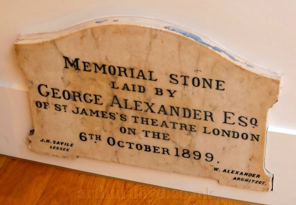 Perth Theatre's Memorial Stone, Laid by George Alexander on the 6th of October 1899 - Courtesy Derek Mathieson. The Stone is today situated in the now restored original entrance to the Theatre.