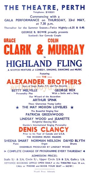 A Perth Theatre flyer from the 1970s for the Summer Show months, headed by Clark & Murray, with special guest artistes each week or fortnight, this one being for the Alexander Brothers - Courtesy Colin Calder.