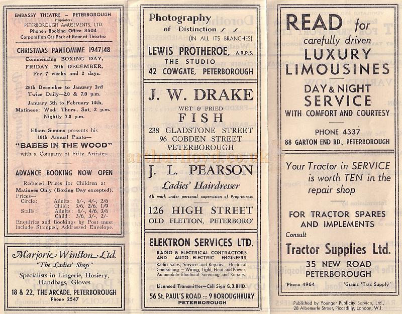 Variety Programme for the Embassy Theatre, Peterborough for the week of December 15th 1947.