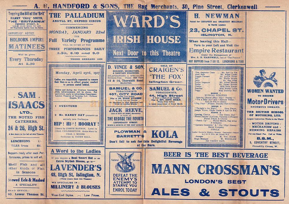 A Programme for 'Hip Hip Hooray!' at the Islington Empire in 1917 A Programme for 'Hip Hip Hooray!' at the Islington Empire in 1917