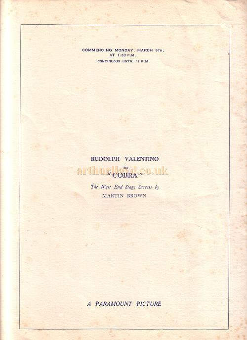 The opening night programme for the Plaza Theatre, Piccadilly Circus, 1st of March 1926