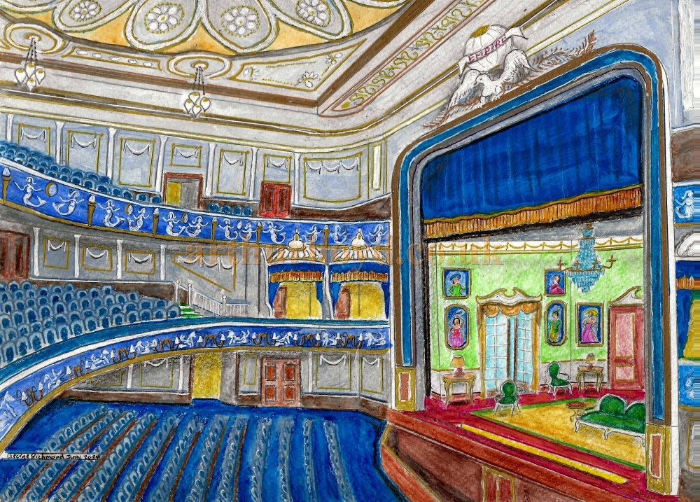 A Painting by George Richmond of the Auditorium and Stage of the Empire Theatre, Portsmouth after its restoration in 1948 - Click for an Index to all of George Richmond's Paintings on this site.