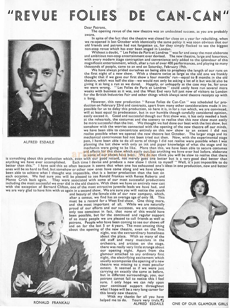 Programme for 'Folies De Can-Can' at the newly built Prince Of Wales Theatre in 1938