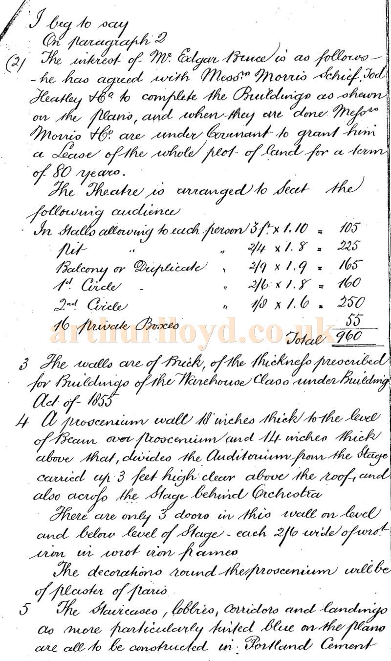 C. J. Phipps' handwritten planning application letter to the Metropolitan Board of Works, 11th January 1883 concerning the Prince's Theatre, Coventry Street, London - Courtesy David Spink and Roger Fox.