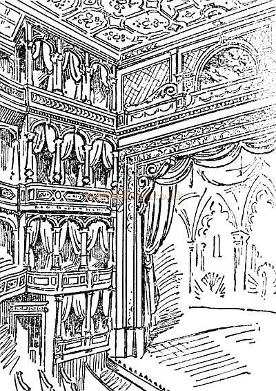 A sketch of the auditorium, stage, and private boxes of the Prince's Theatre, Coventry Street - From the Pall Mall Gazette 19th January 1884.