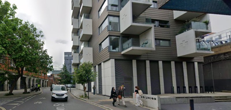 A Google Street View image showing the site of the Raglan Music Hall, Union Street and Ewer Street, Southwark in June 2025 Click to interact.
