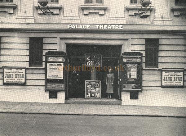 The original entrance to the Palace Theatre and Cafe, Redditch, during the run of 'Jayne Eyre' in the 1950s - From a 1950s programme - Courtesy Paul Hughes