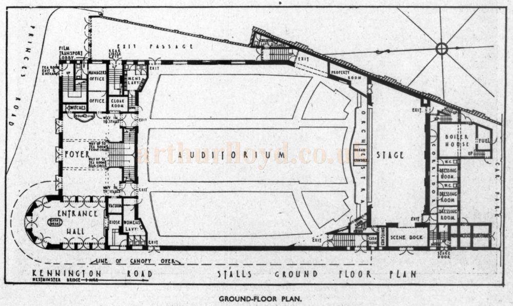 A Ground Floor Plan of the Regal Theatre, Kennington - From The Builder, 7th of January 1938.