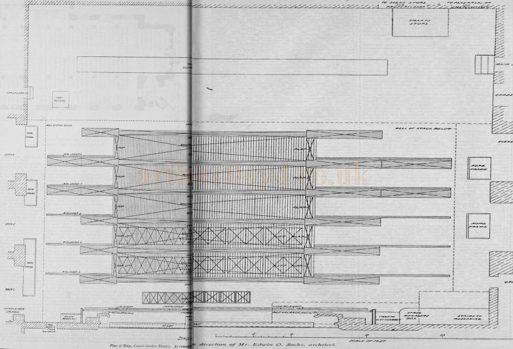 Plan of Stage, Covent Garden Theatre. As remodelled under the direction of Mr. Edwin O. Sachs, architect - From The Builder, June 1st 1901.
