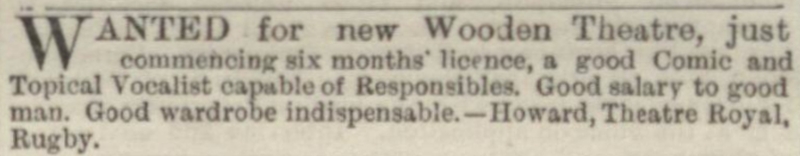 An Advertisement for the Theatre Royal, Rugby - From The Stage Newspaper, 14th of February 1890.