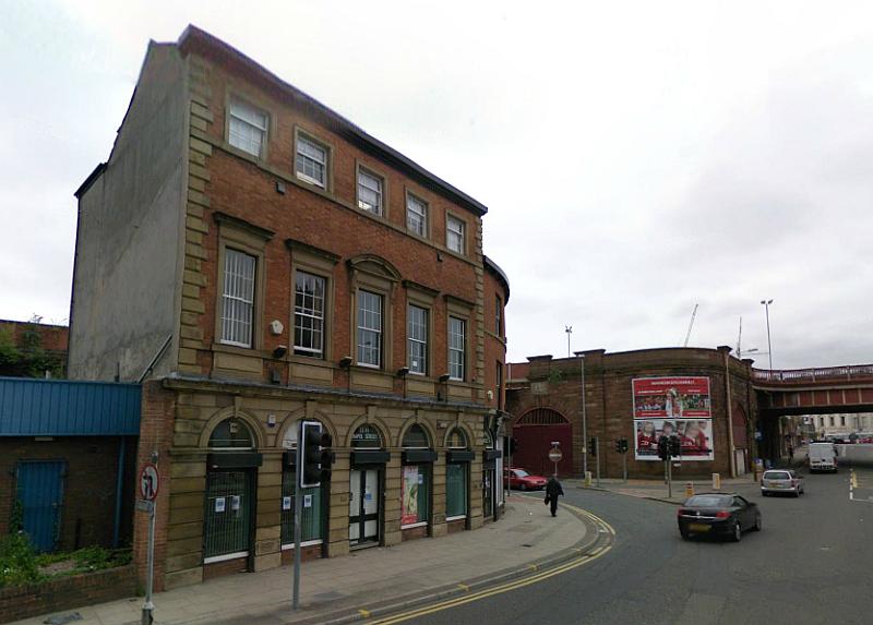 A Google StreetView image of the former Canterbury Hall, Salford - Click to Interact