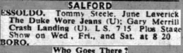 Salford Essoldo Advertisement - From the Manchester Evening News, 28th May 1958.