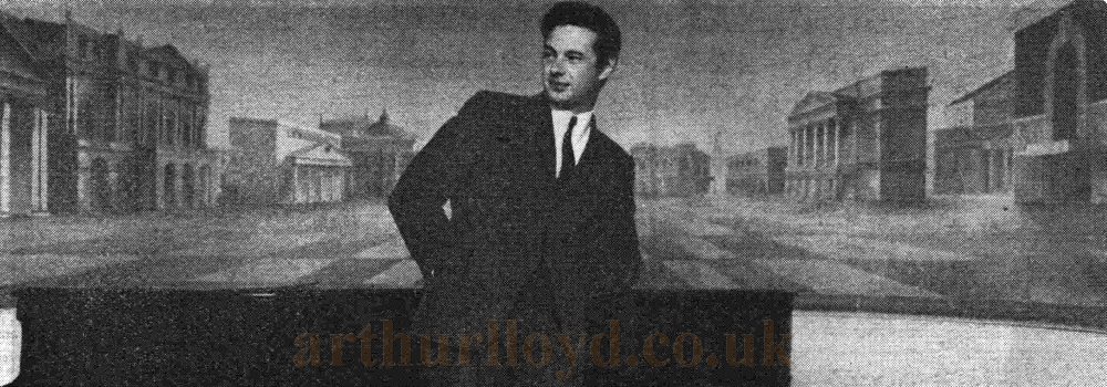 A Photograph of Brian Epstein in front of John Collin's 1955 Mural in the Salon of the Saville Theatre from Daily Mirror, 17 August 1965.