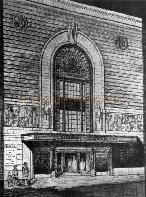T. P. Bennett's Drawing of the Frontage of the Saville Theatre in 1931 - From The Builder 26th Feb 1937.