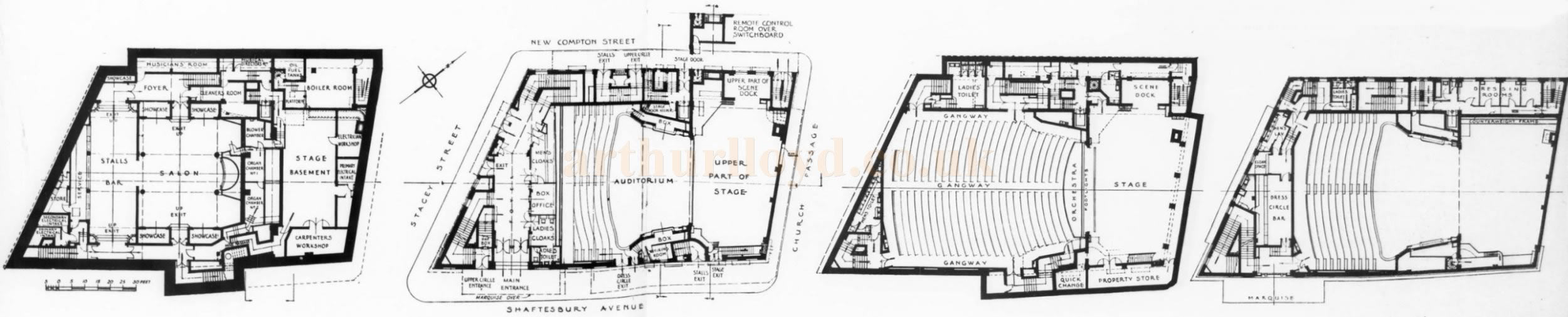 Plans of the Saville Theatre when it first opened in 1931 - From The Architectural Review Vol 70 1931.