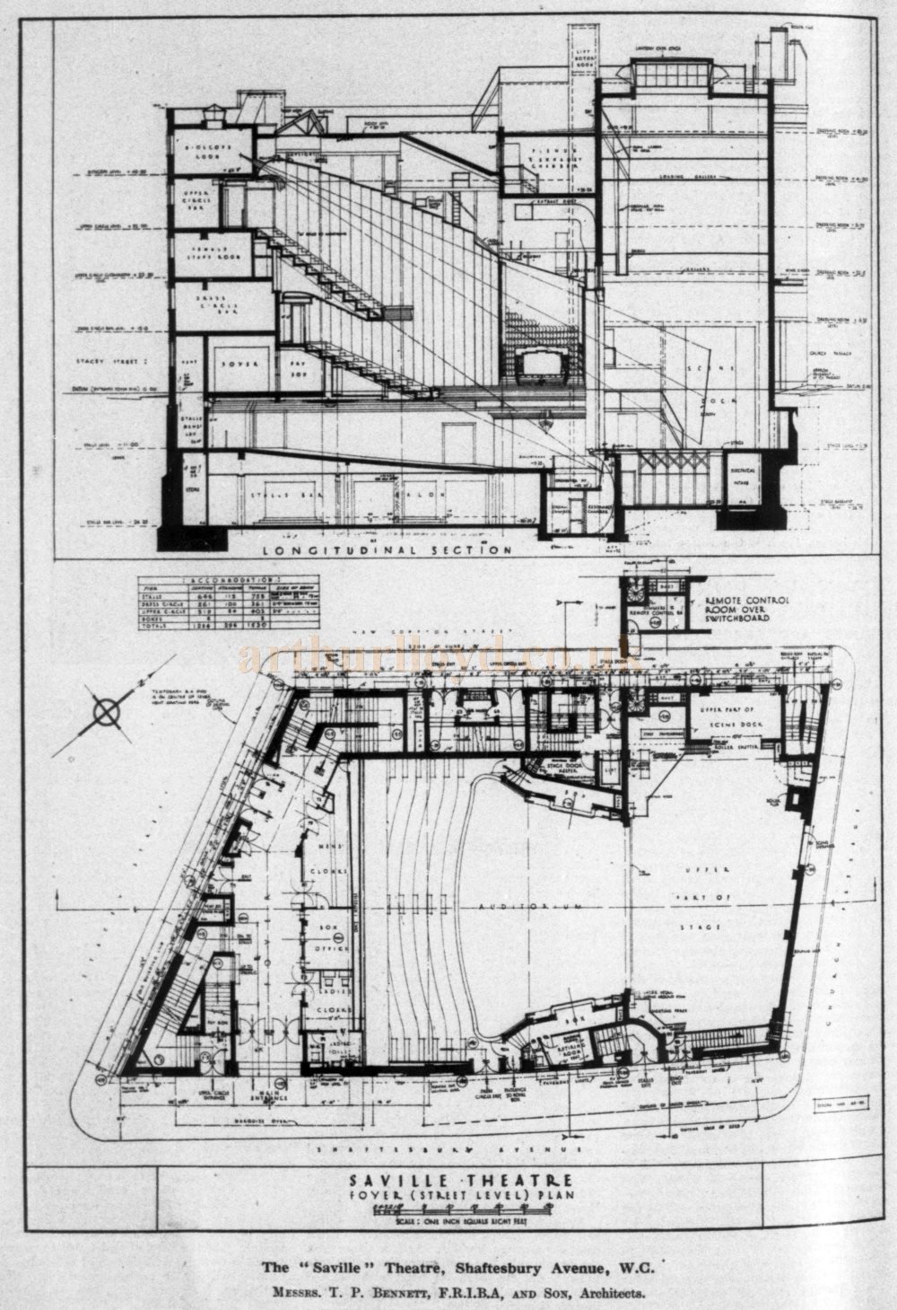 T. P. Bennett's Plans of the Saville Theatre - From The Builder 4th of September 1931.