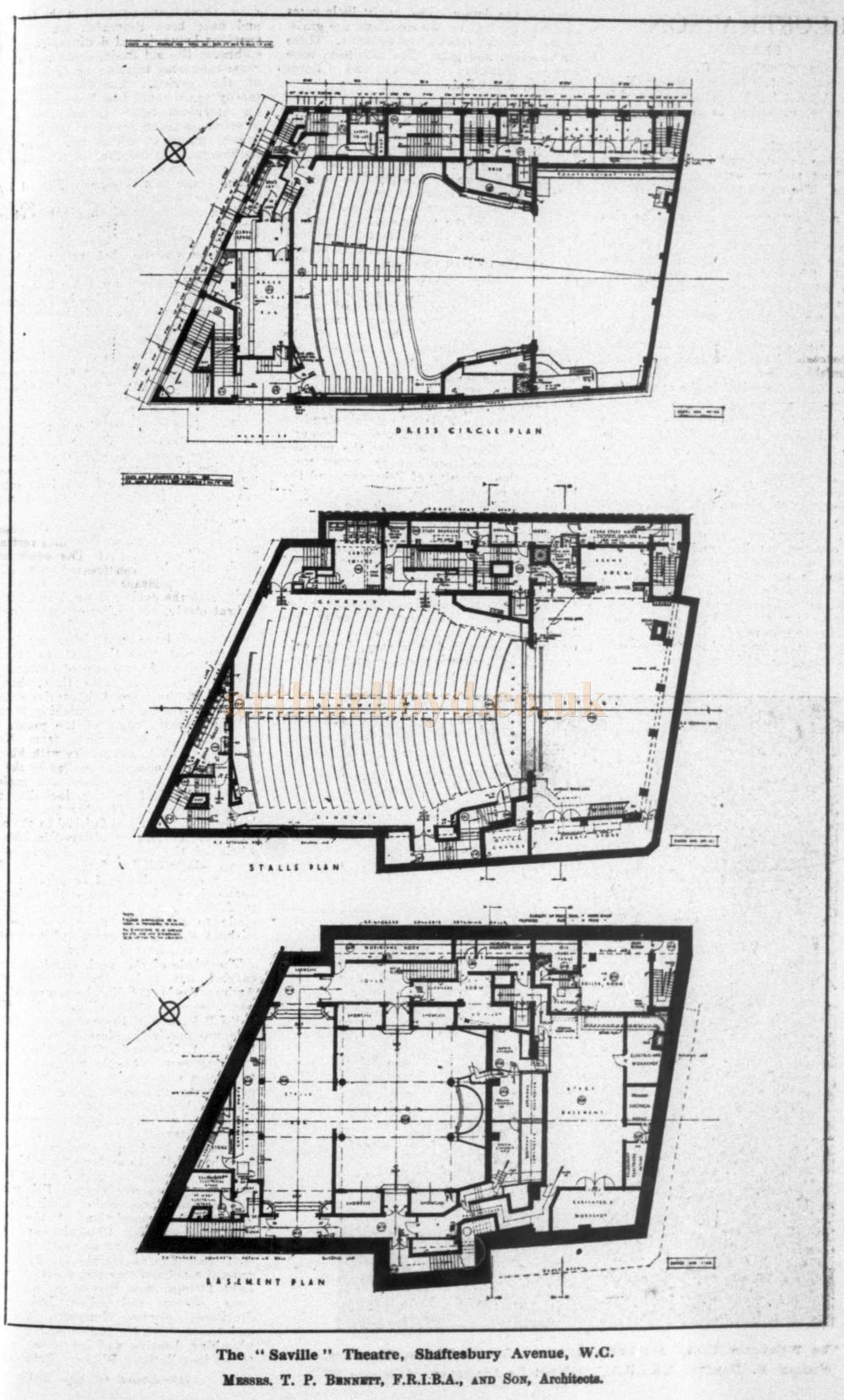 T. P. Bennett's Plans of the Saville Theatre - From The Builder 4th of September 1931.