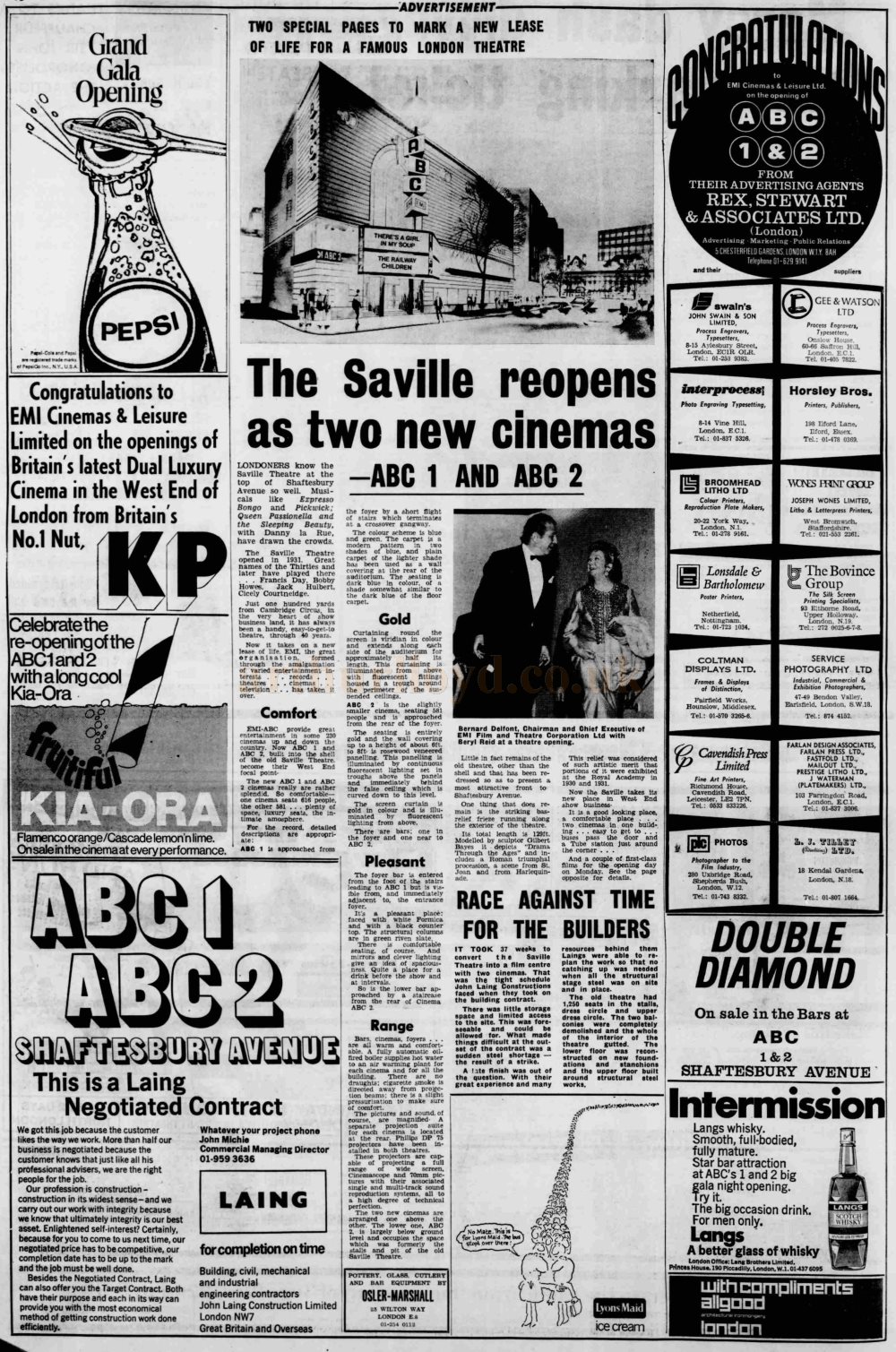 A Double page Advertisement Feature for the new ABC Cinemas at the former Saville Theatre - From the Evening News (London) on Friday the 18th of December 1970.