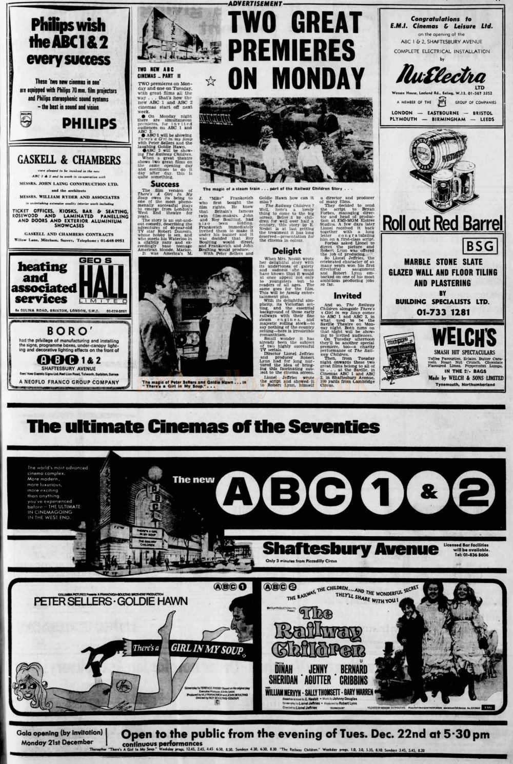 A Double page Advertisement Feature for the new ABC Cinemas at the former Saville Theatre - From the Evening News (London) on Friday the 18th of December 1970.