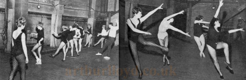 Diana Lancaster watching the other hopefuls at an audition for new Chorus Girls in the 'Charlie Drake Show' taking place on the Stage of the Saville Theatre in 1963 - From the TV Times, 25th of October 1963.