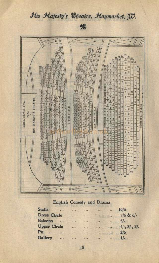 His Majesty's Theatre Seating Palan - Pre 1905 - Click for Details of the Theatre