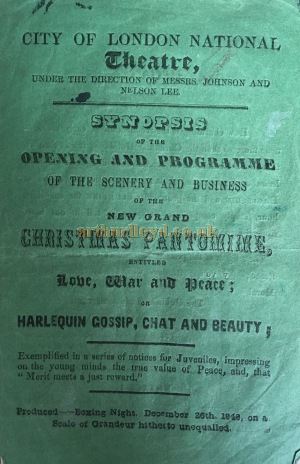 A Programme Cover for the Pantomime 'Love, War and Peace' at the City of London Theatre in December 1848 - Courtesy Claire Pascall.
