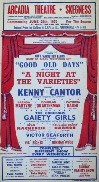 A Poster for the Arcadia Theatre, Skegness with Kenny Cantor on the Bill in the 1970s - Courtesy Maurice Poole.