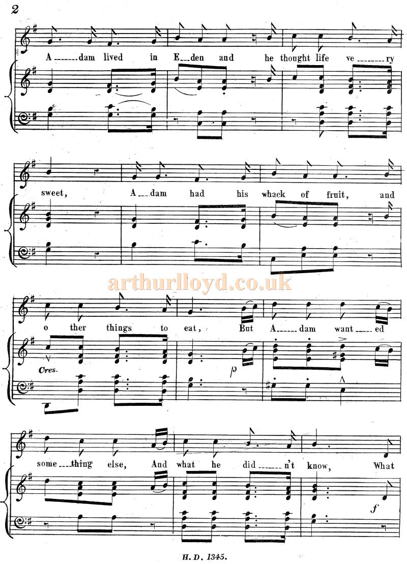 Arthur Lloyd's 'If Adam Hadn't Had A Missus' - Courtesy Colin McIntyre