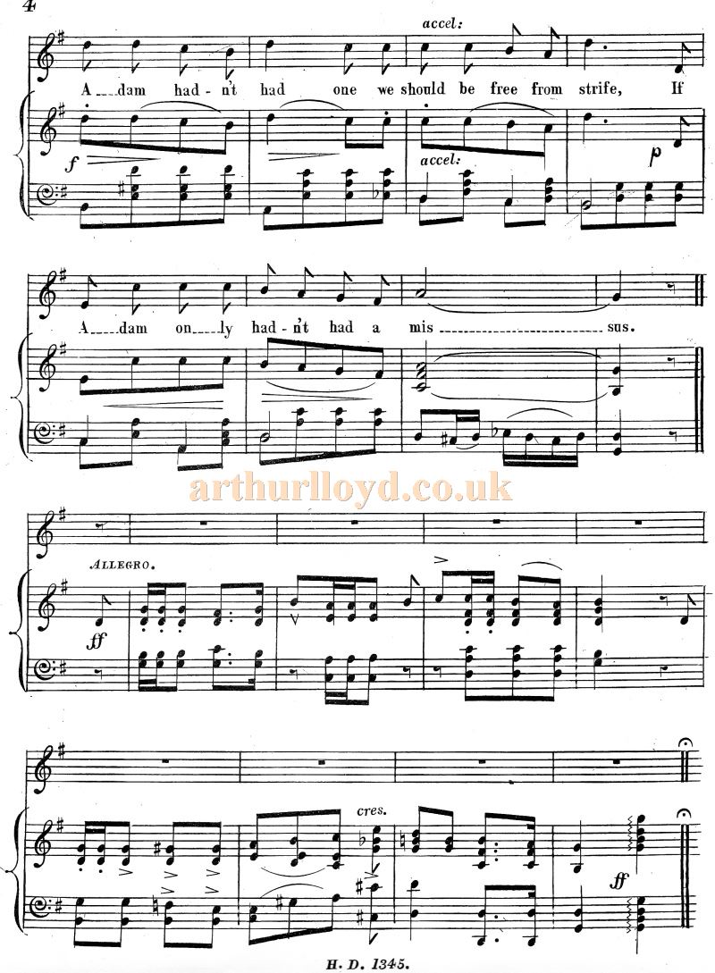 Arthur Lloyd's 'If Adam Hadn't Had A Missus' - Courtesy Colin McIntyre