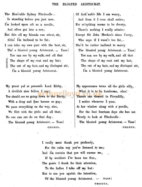 Arthur Lloyd's 'The Bloated Young Aristocrat' - Courtesy Colin McIntyre