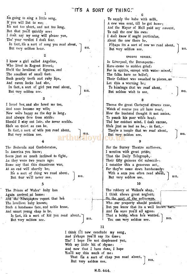 Athur Lloyd's 'It's A Sort Of Thing We Read About' "But Very Seldom See"